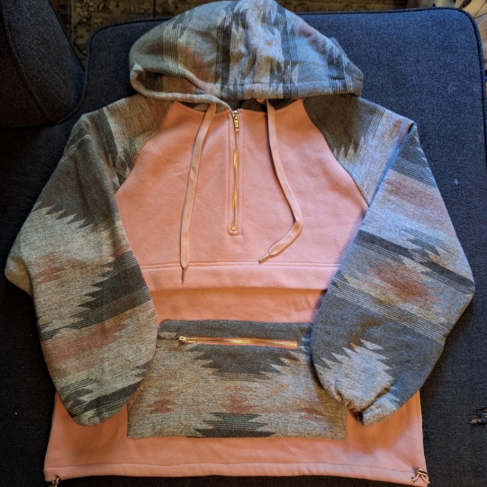 *[[Main Strip]]* Womans pink aztec hooded sweatshirt